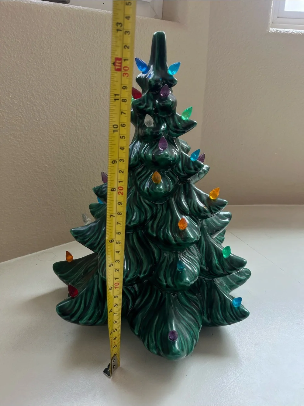 Vintage Green Ceramic Holiday Tree with Multicolor Lights 1976